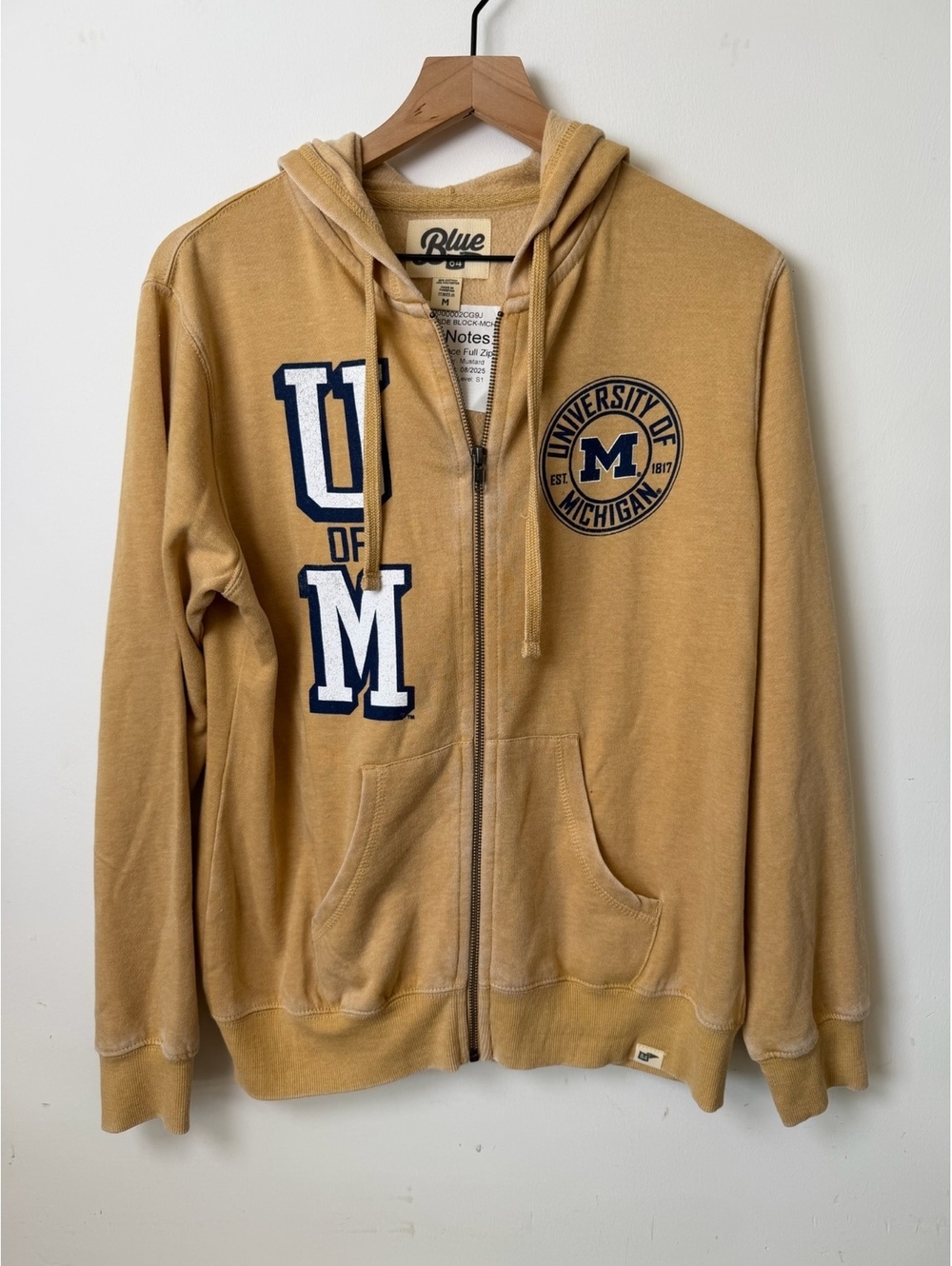 University of Michigan Wolverines Tan Zip Up Hoodie Blue 84 men’s medium